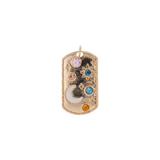 Gold & Rhinestone Celestial Shapes Metal Oblong Pendant by Bead Landing™